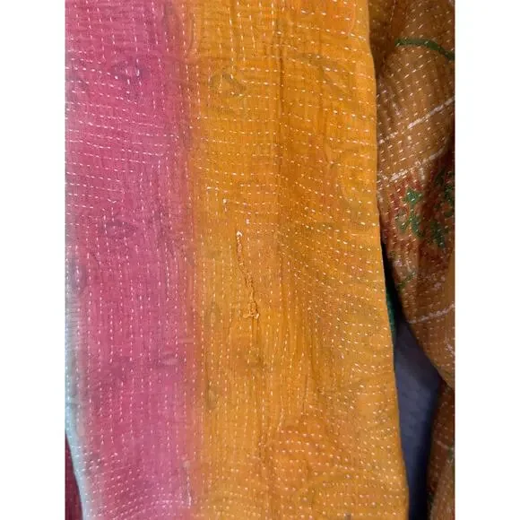 Kantha Bae Womens Colorful Orange Gauze Boho Open 3/4 Sleeve Jacket Free Size
